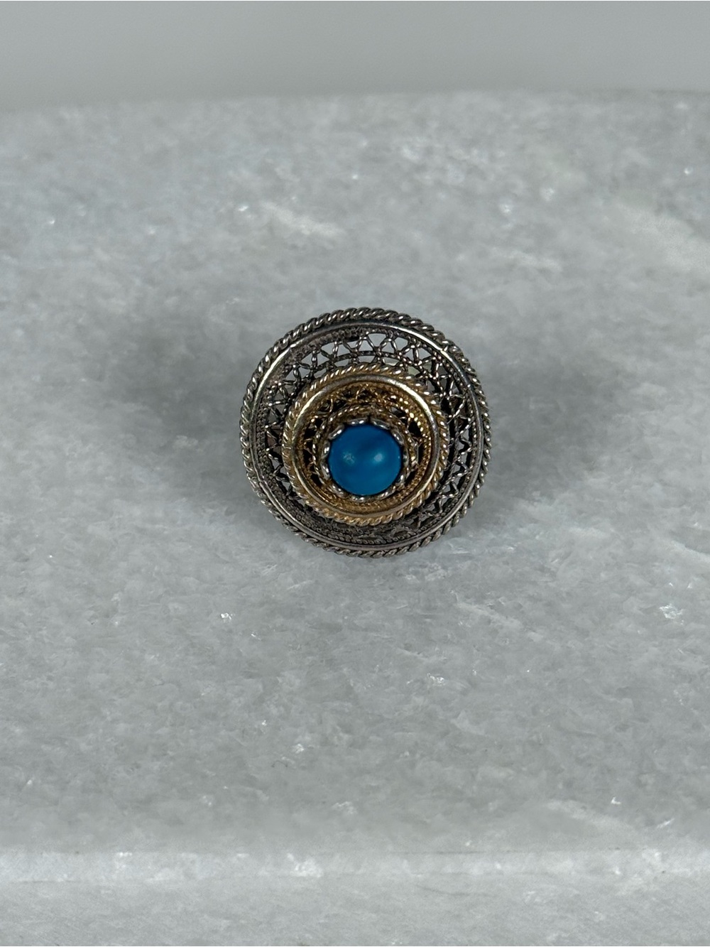 Women's sterling silver filigree ring, turquoise center stone